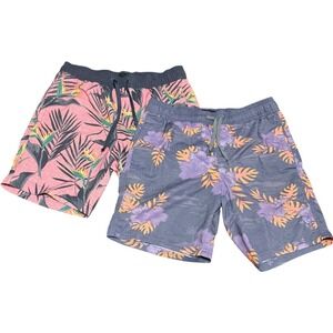 Lot Of 2 Valor Collection Swim Trunks Pink Purple Floral Men's‎ Size XS